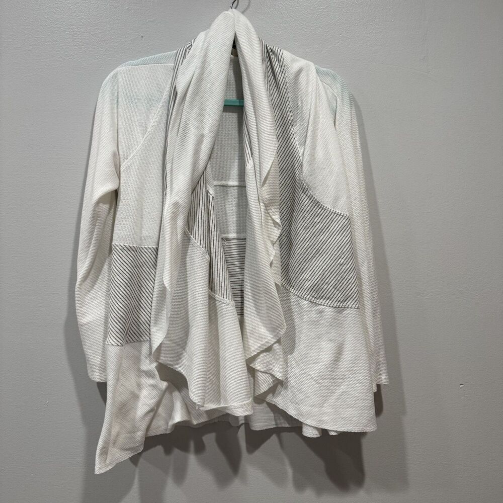 Soft Surroundings Cardigan Sweater Open Front Raw Hem Lagenlook Women sz L White
